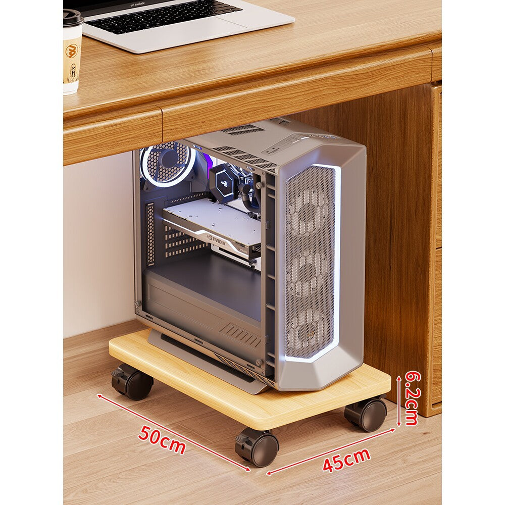 Mobile Under-Desk PC Case Pedestal with Low-Profile Ventilated Platform and Locking Swivel Wheels