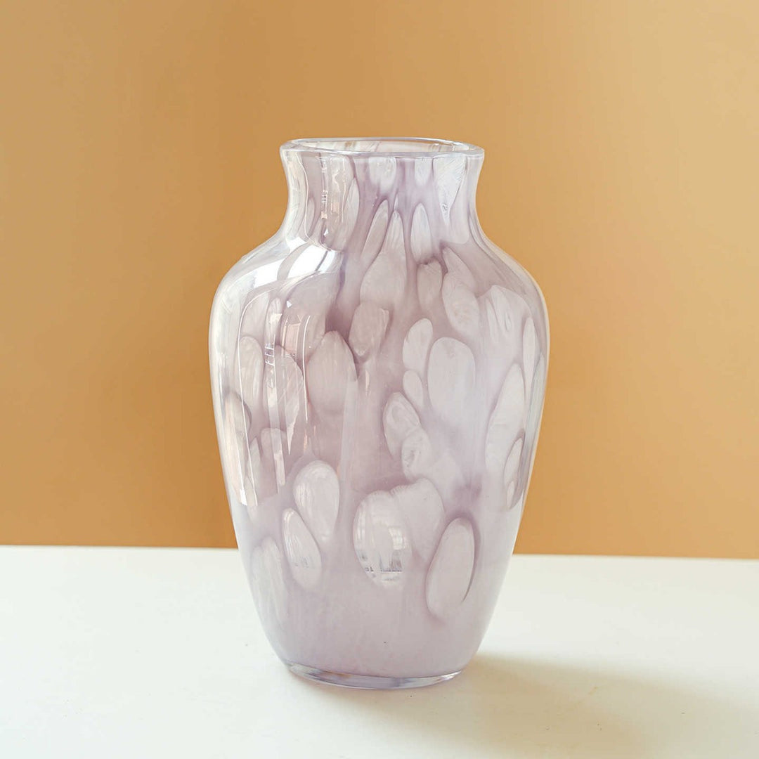 Hand-blown Swirled Art Glass Table Vase with Graduated Neck and Bulbous Body