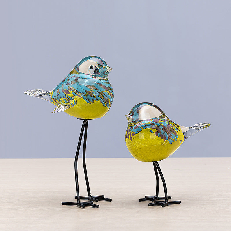 Hand-Blown Art Glass Standing Bird Sculpture on Metal Legs