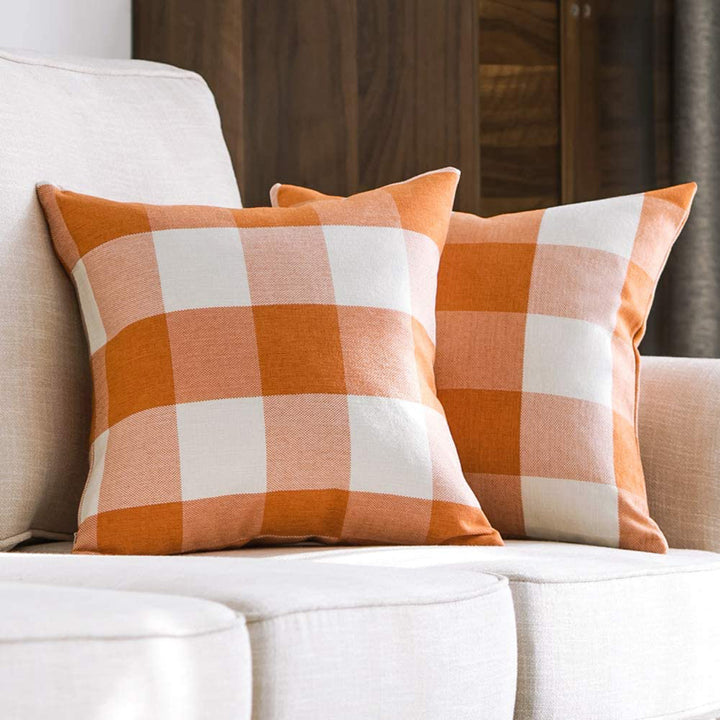 Buffalo Check Cotton Canvas Square Throw Pillow Covers Set