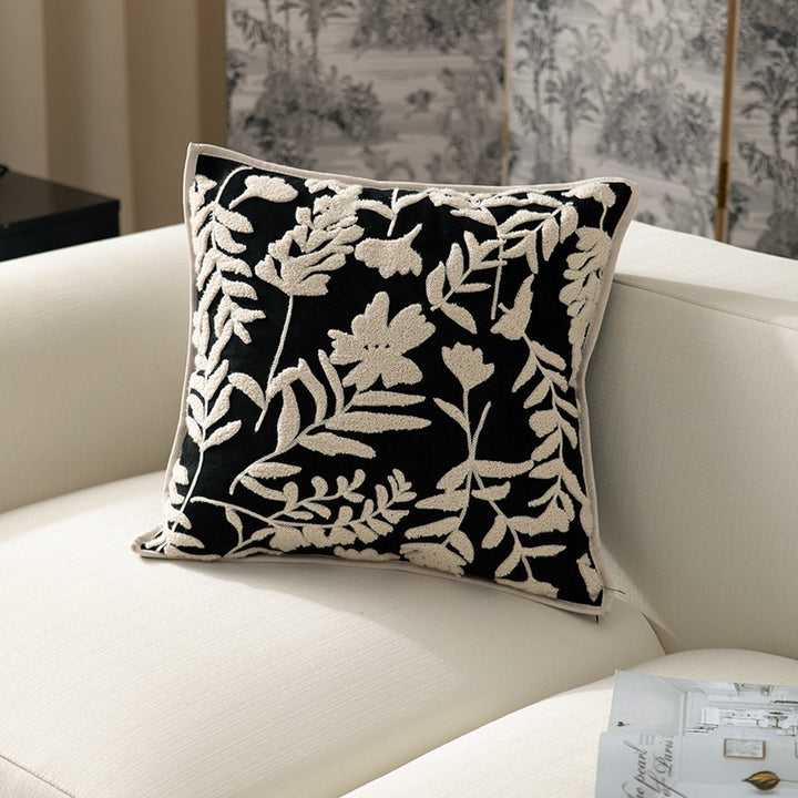 Decorative cushion cover with floral flock application
