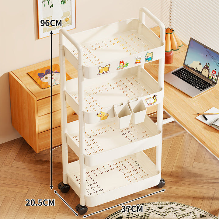 Triple-Tier Rolling Metal Storage Cart with Perforated Trays and Locking Casters