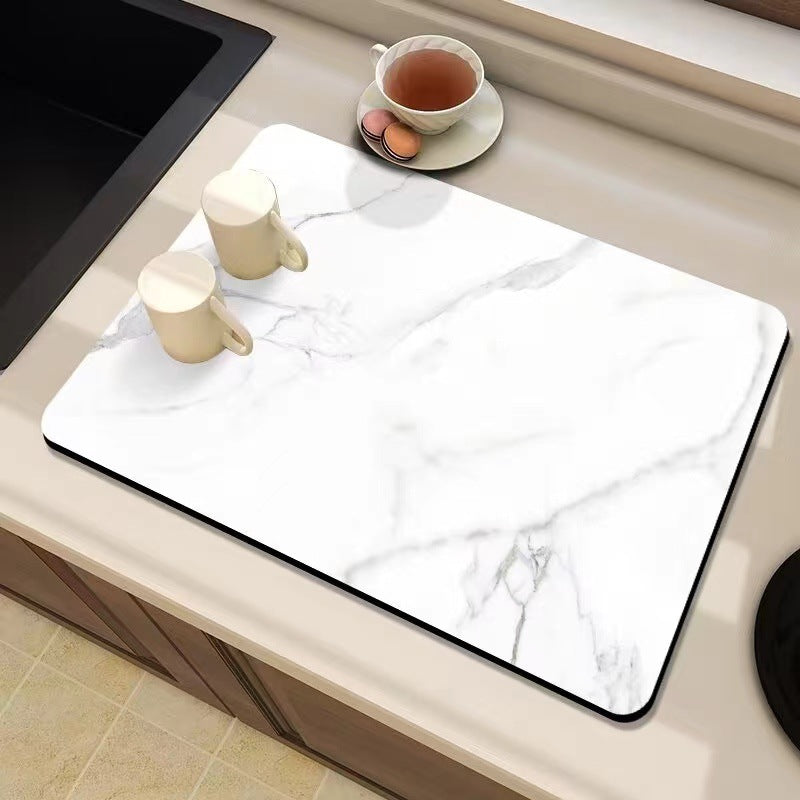 Marble-Inspired Kitchen Counter Mat