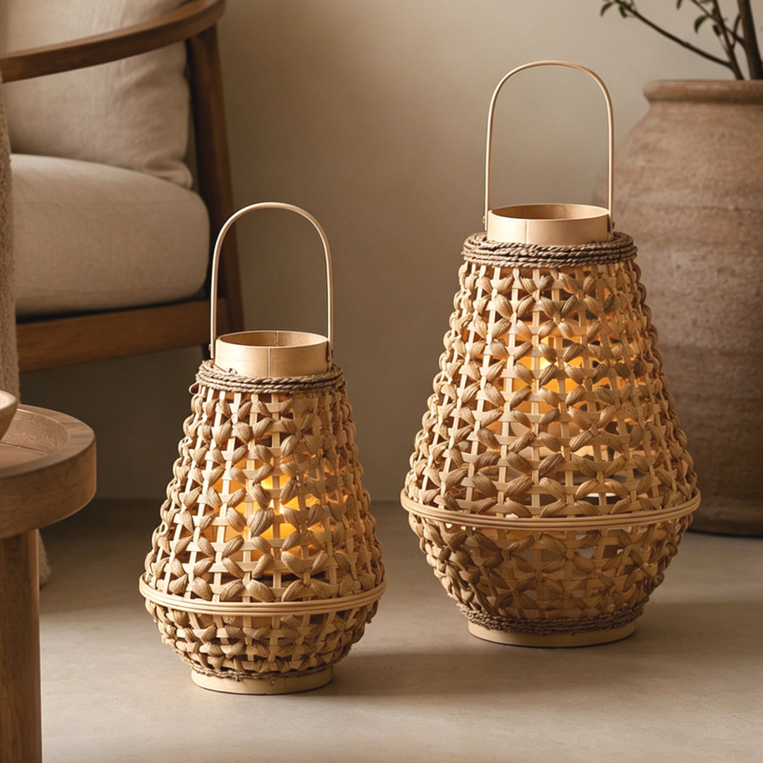Elegant lantern made of braided rattan