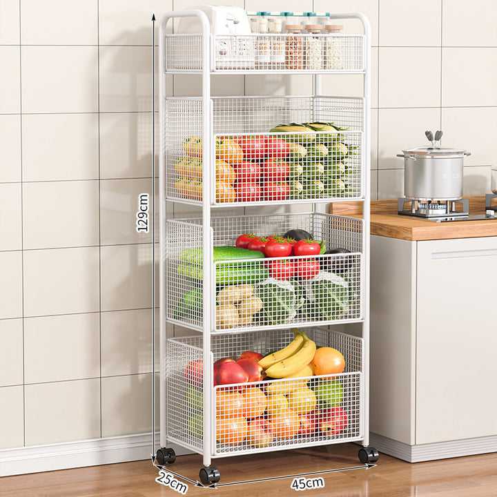 Rolling Kitchen Storage Cart with Mesh Basket