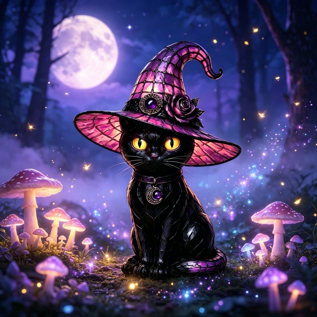 Decorative cat lamp with witch hat