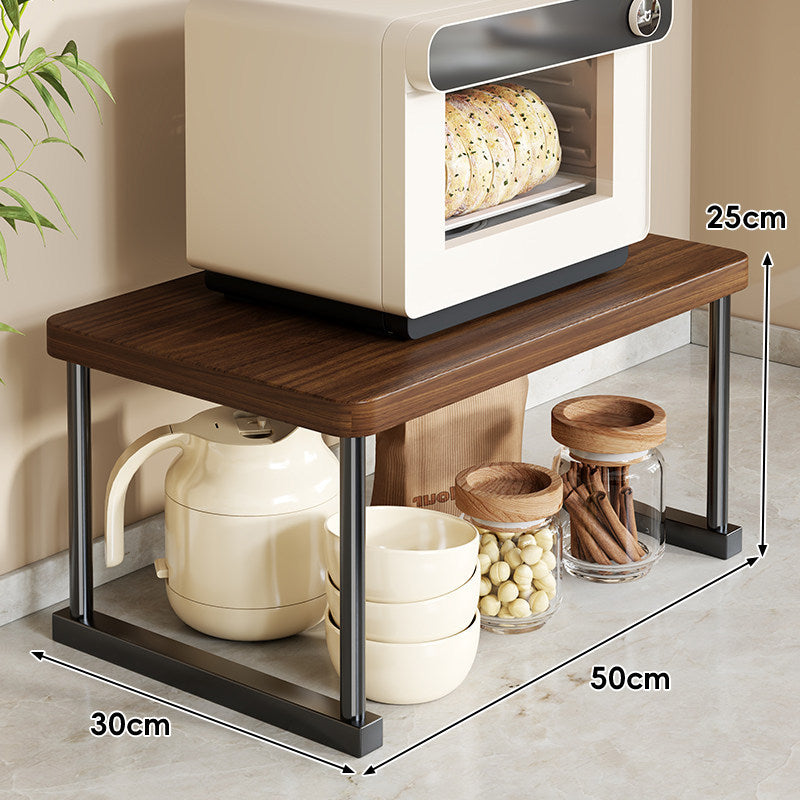 Countertop Appliance Riser Shelf with Wood-Top and Metal Frame
