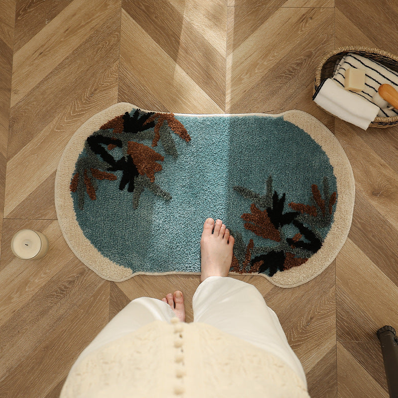 Tufted bath mat rug with botanical textured design