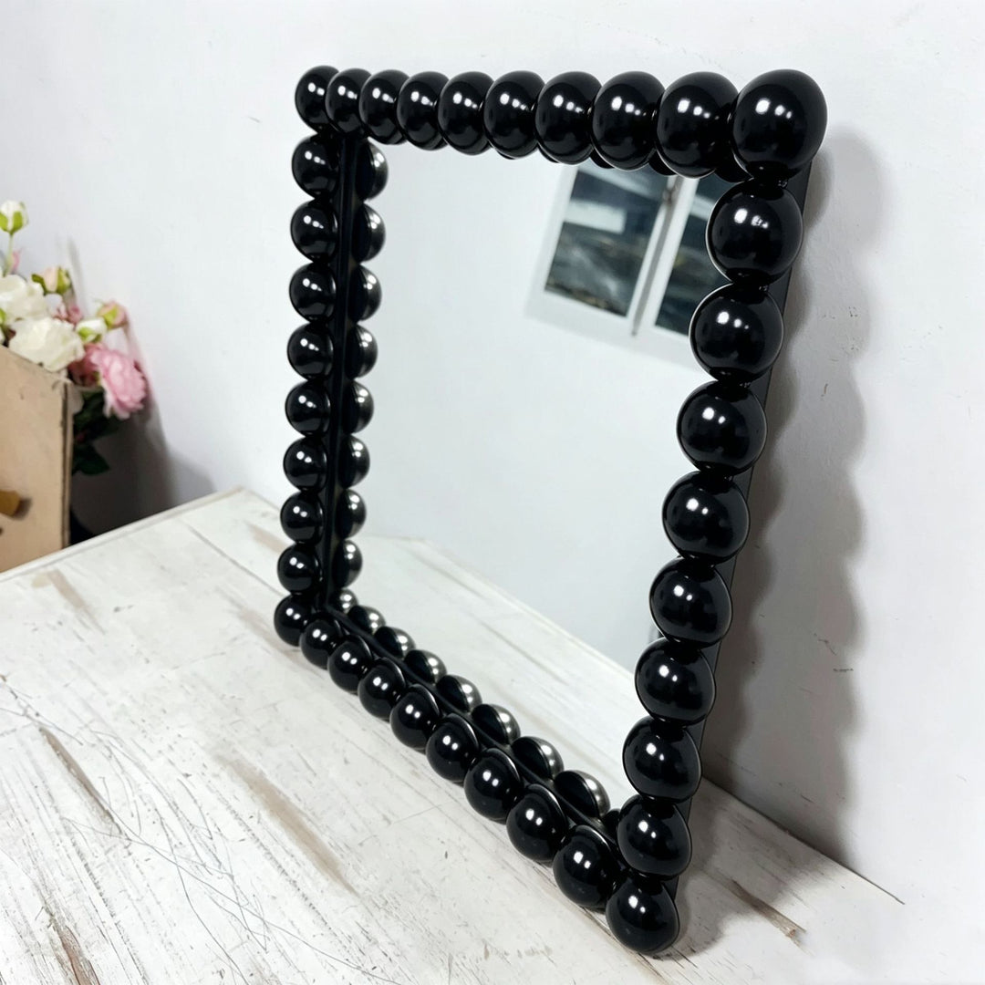 Decorative Square Wall Mirror with Beaded Frame