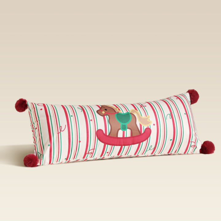 Long neck and decorative cushion with check pattern, dog Christmas tree application and pompom