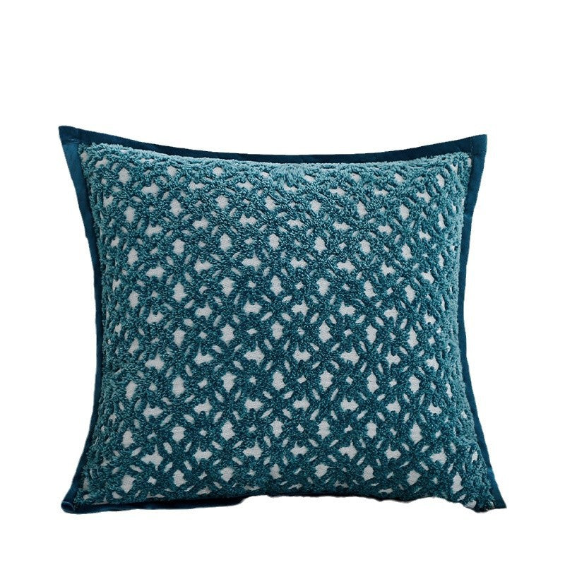 Square sofa cushion cover made of textured plush with fine piping