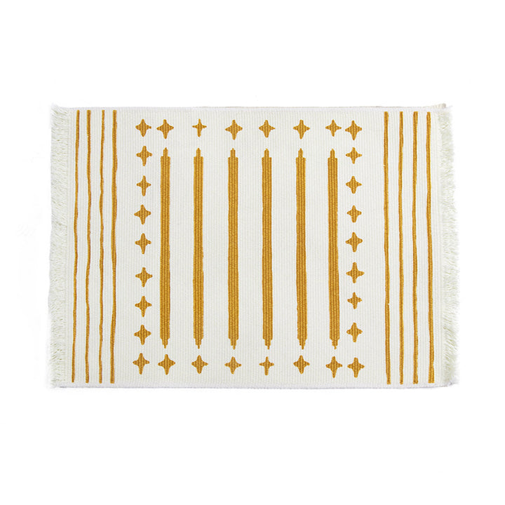Woven placemat made of cotton blend with geometric diamond trim and fine texture