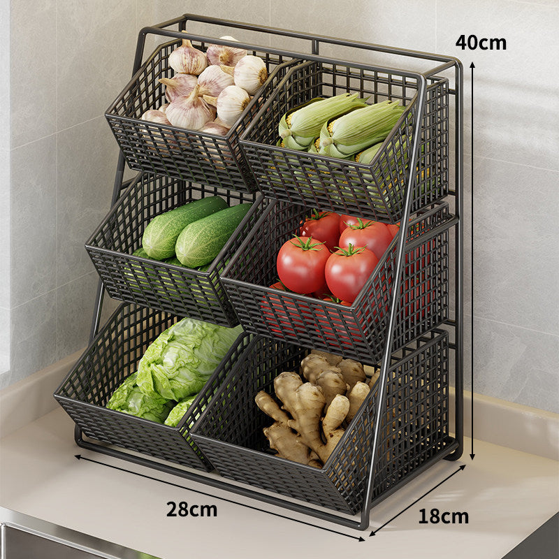 Six-Basket Tiered Mesh Countertop Produce Organizer