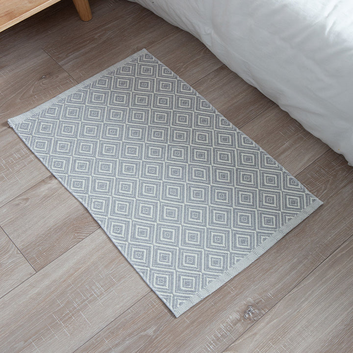 Striped cotton doormat with non-slip bottom and decorative woven edge