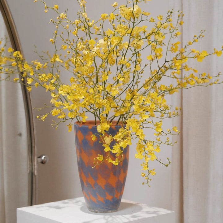 Textured Art Glass Tapered Display Vase with Mottled Overlay
