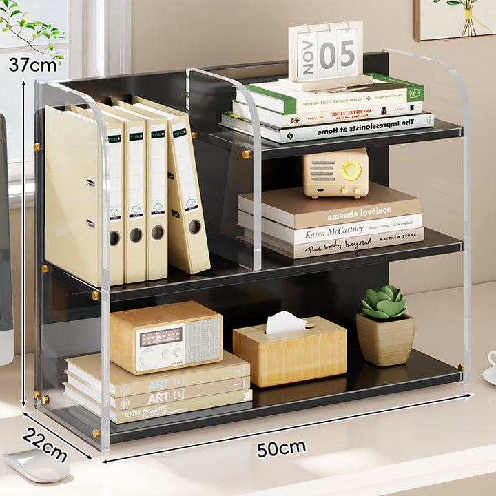 Curved-Acrylic Panel Dual-Compartment Desktop Book and Document Organizer