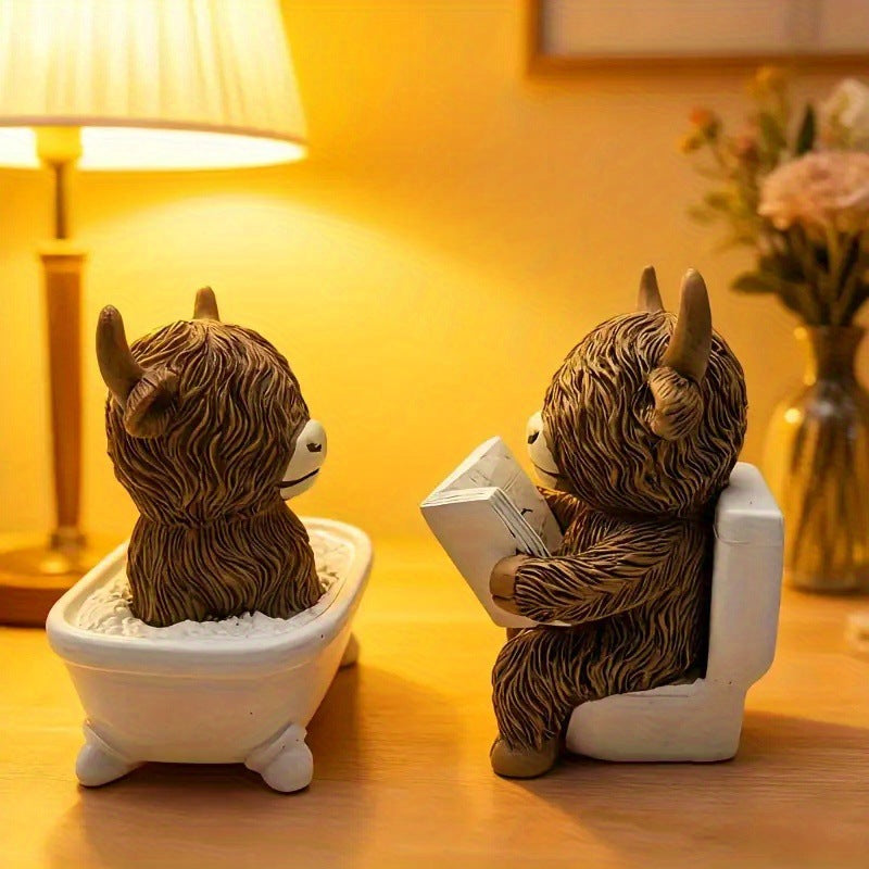 Whimsical Highland Cow Bath Figurine