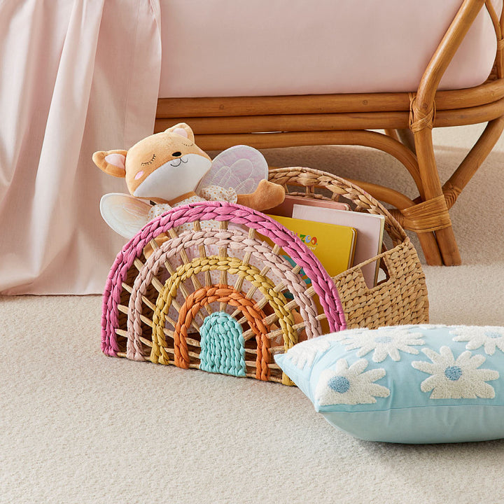 Playful storage basket in rainbow design