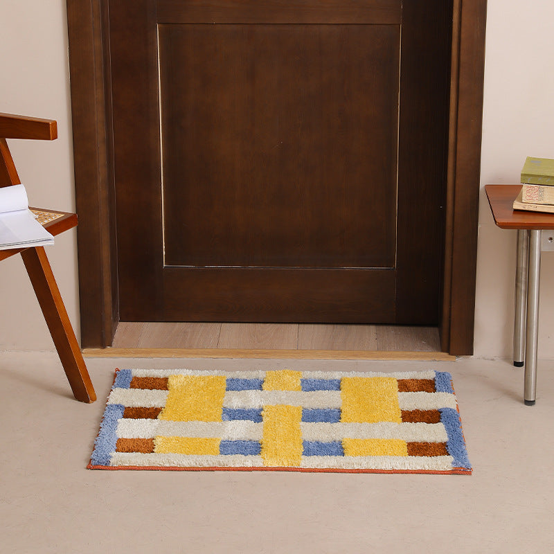 non-slip microfiber entrance mat with high pile and geometric pattern