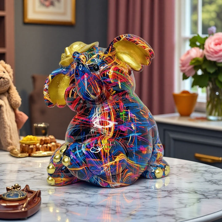 Artistic elephant figure with football motif