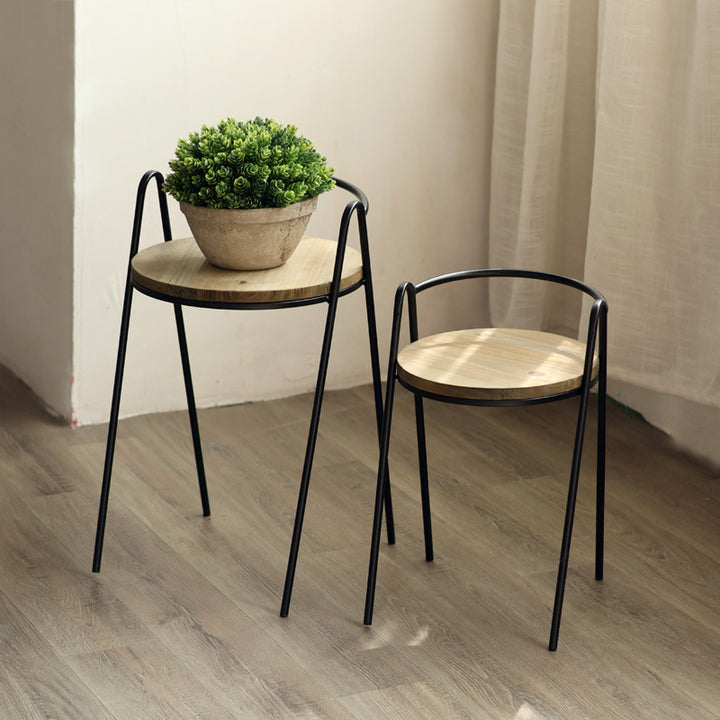 Modern stool with wooden seat and metal frame