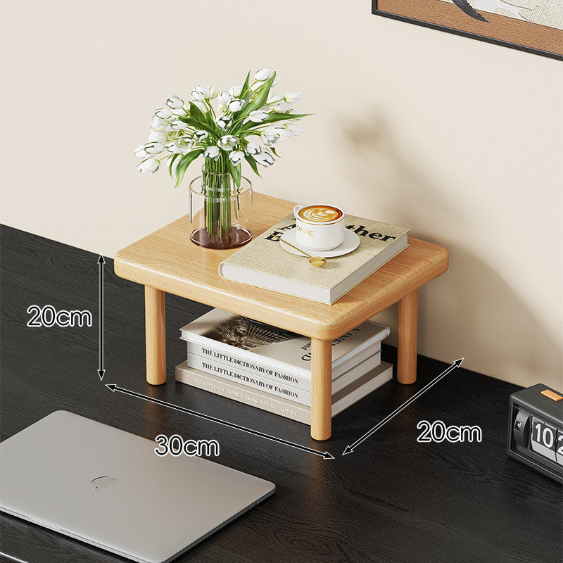 Compact Solid Wood Elevated Desk Display Stand with Under-Shelf Storage and Rounded Leg Design