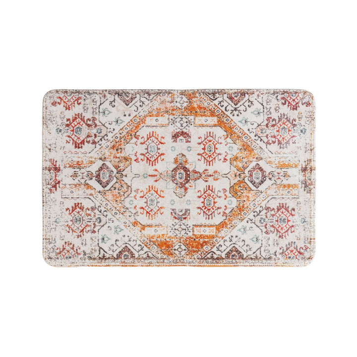 Oriental rug in Persian medallion style, machine-knotted short pile rug