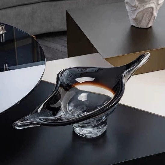 Art Glass Pedestal Centerpiece Bowl with Clear Scroll Handles