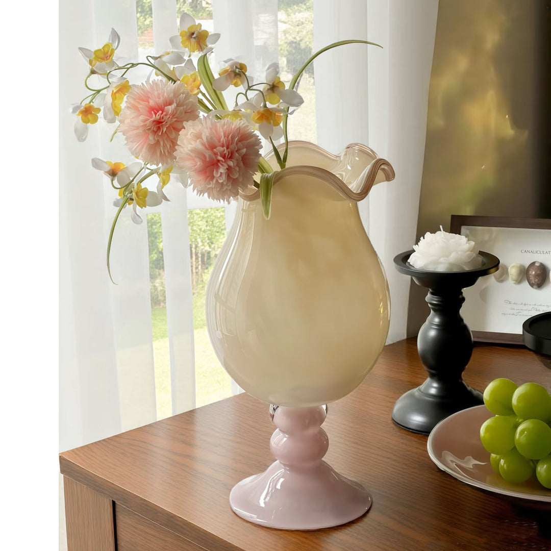Handblown Ruffled Glass Decorative Vase