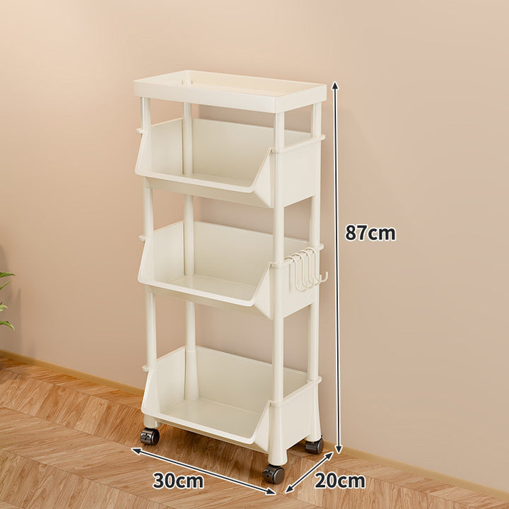 Slim Vertical Multi-Tier Rolling Storage Cart with Tilted Open Bins and Swivel Casters