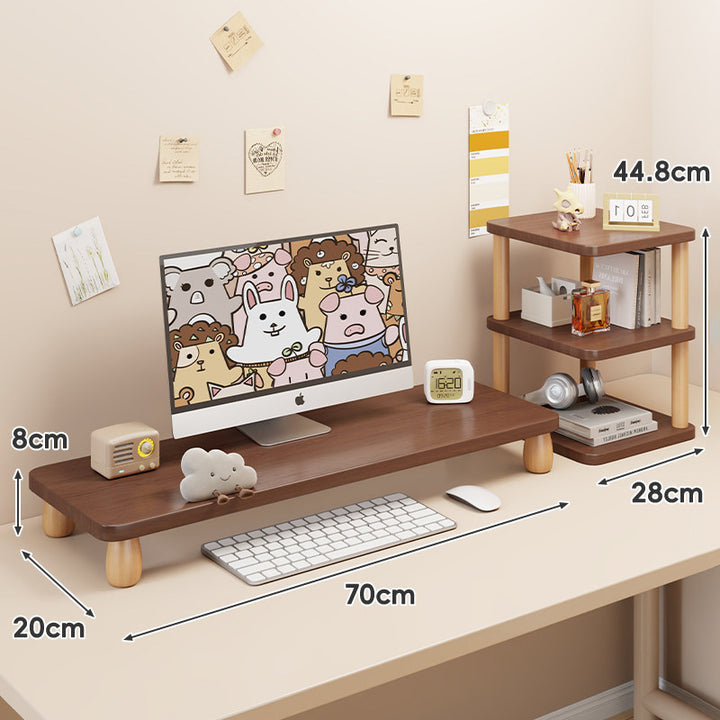 Solid Wood Low-Profile Monitor and Display Riser with Rounded Peg Legs and Keyboard Slide-Out Space
