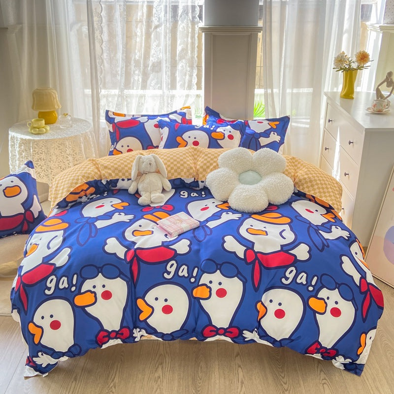 Playful Floral Cartoon Duvet Cover Set
