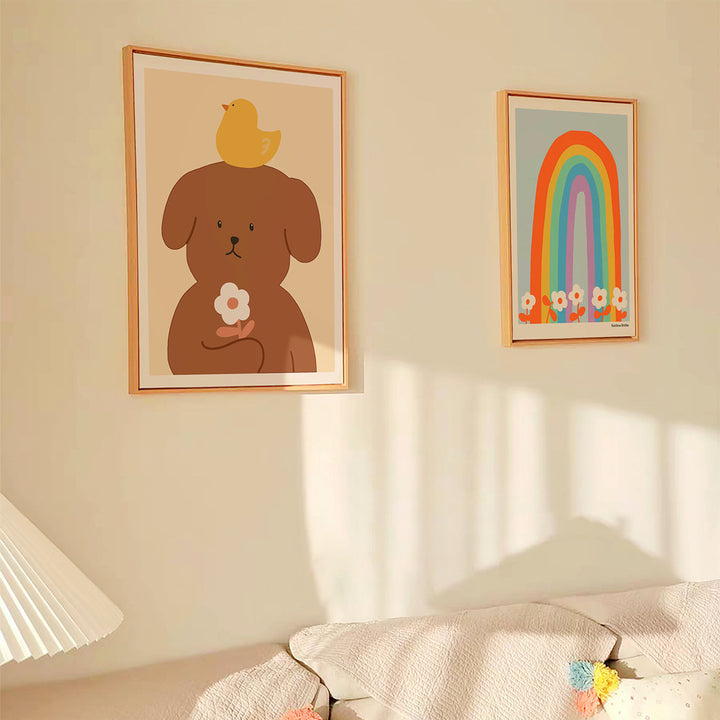 Cute Cartoon Pet-Themed Framed Wall Art