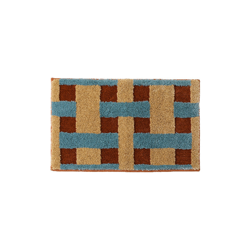 fluffy bath and floor mat made of cotton tufting with retro check pattern