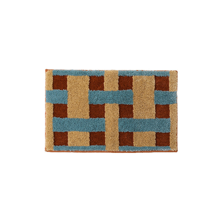 fluffy bath and floor mat made of cotton tufting with retro check pattern