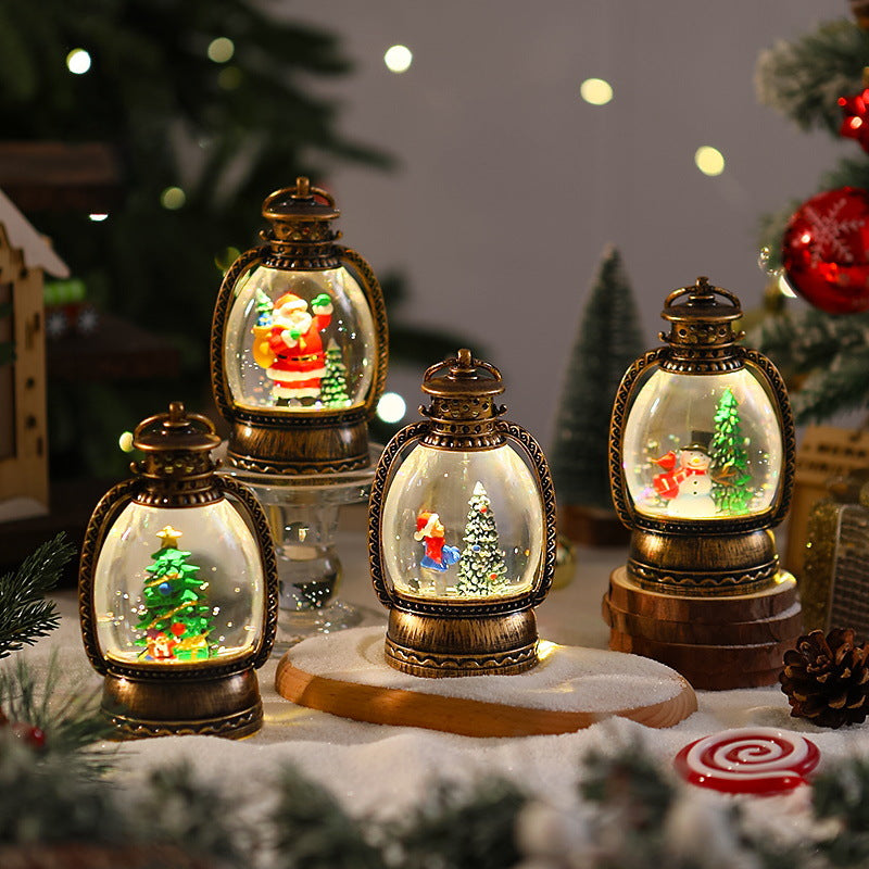 Nostalgic Christmas lantern with snowman scene