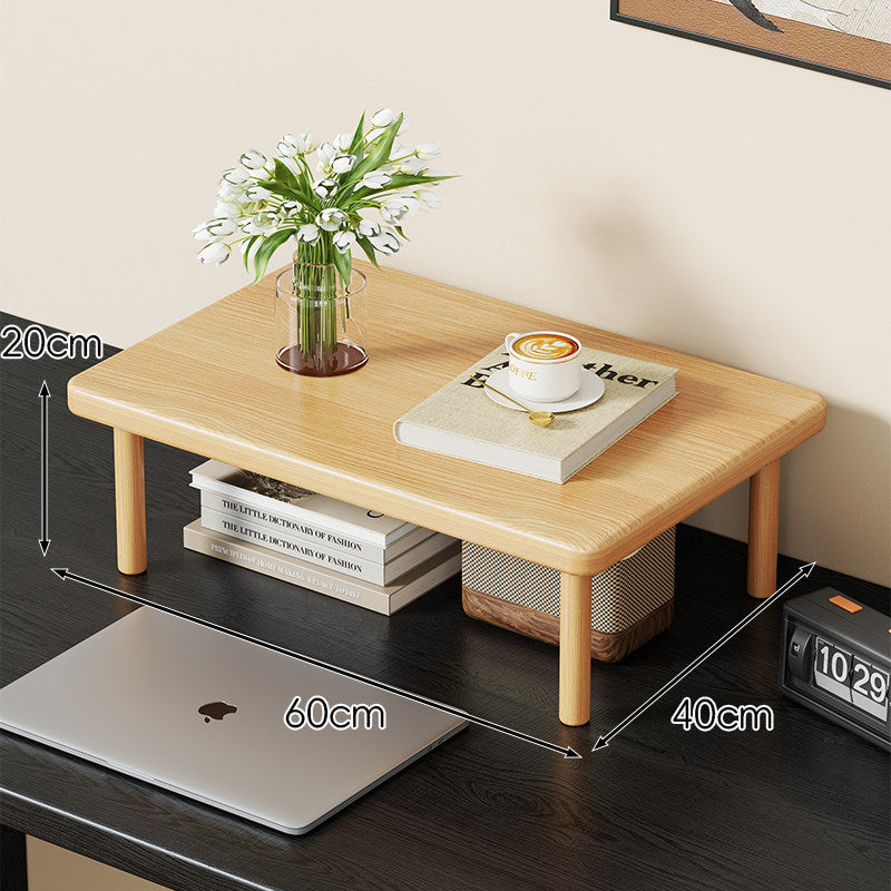 Compact Solid Wood Elevated Desk Display Stand with Under-Shelf Storage and Rounded Leg Design