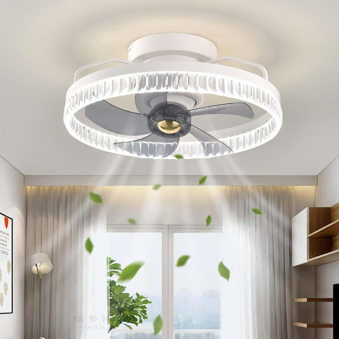 Modern Crystal Ring Ceiling Fan Light Fixture
