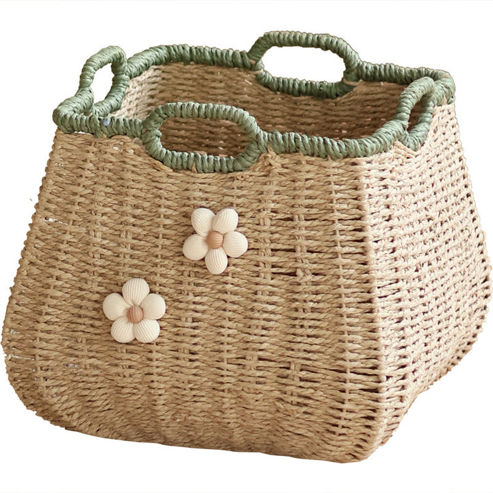 Stylish storage basket with flower appliqué