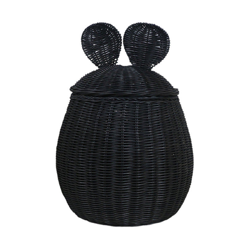Playful storage basket with lid and ear design