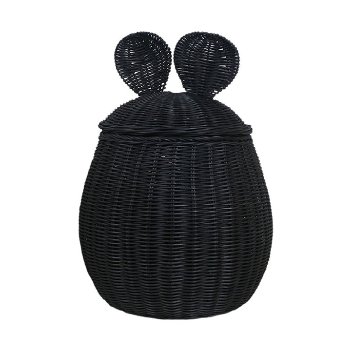 Playful storage basket with lid and ear design