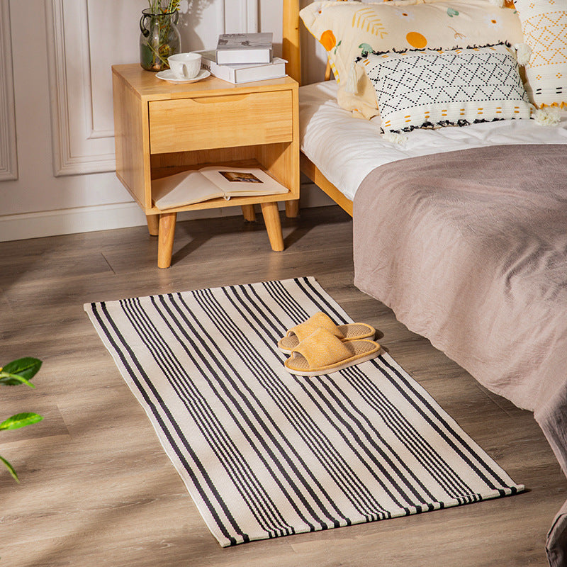 Flat woven runner for living and dining room with modern stripe pattern