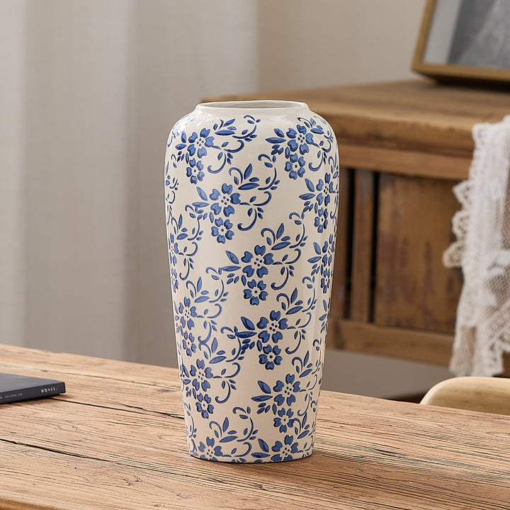 Elegant ceramic vase in floral pattern