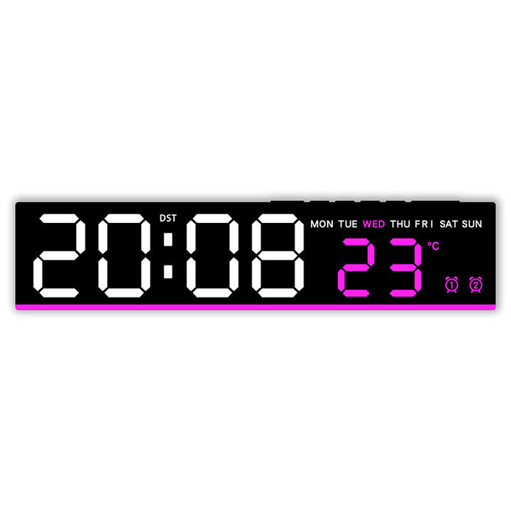 Digital wall clock with large LED digits and temperature display