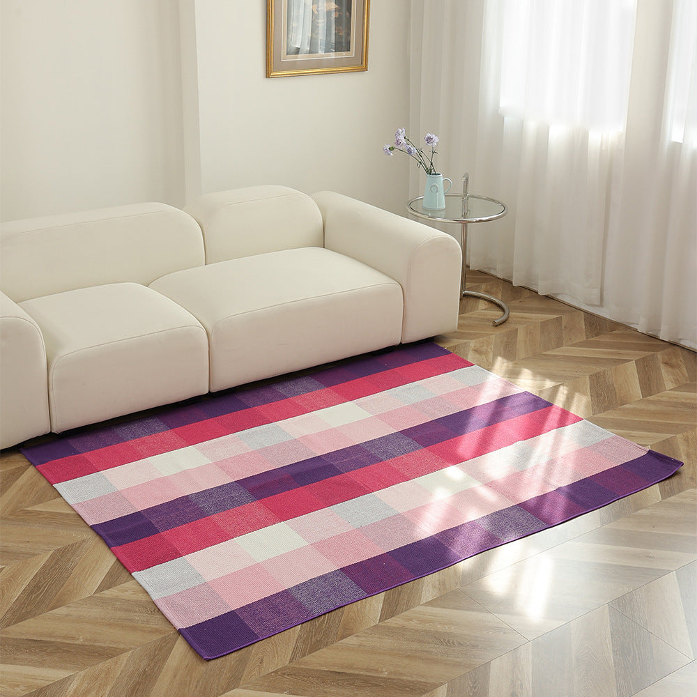 Striped flat woven carpet for living room with low pile and modern striped pattern