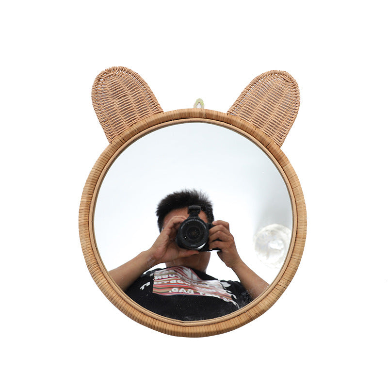 Round Wall Mirror with Rattan Design