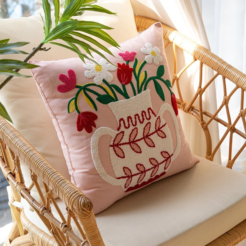 Embroidered Floral Throw Pillow