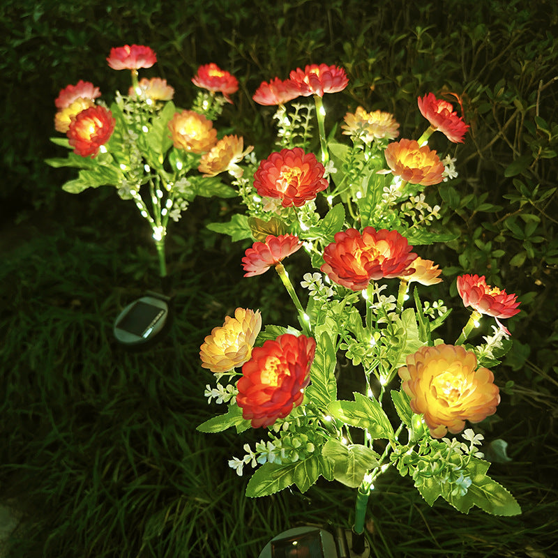 Solar-powered decorative garden stele with lifelike ranunculus bouquet