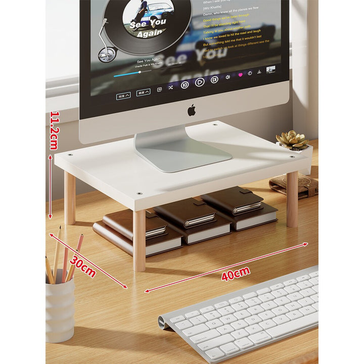 Elevated Wooden-Leg Monitor Riser with Under-Shelf Storage