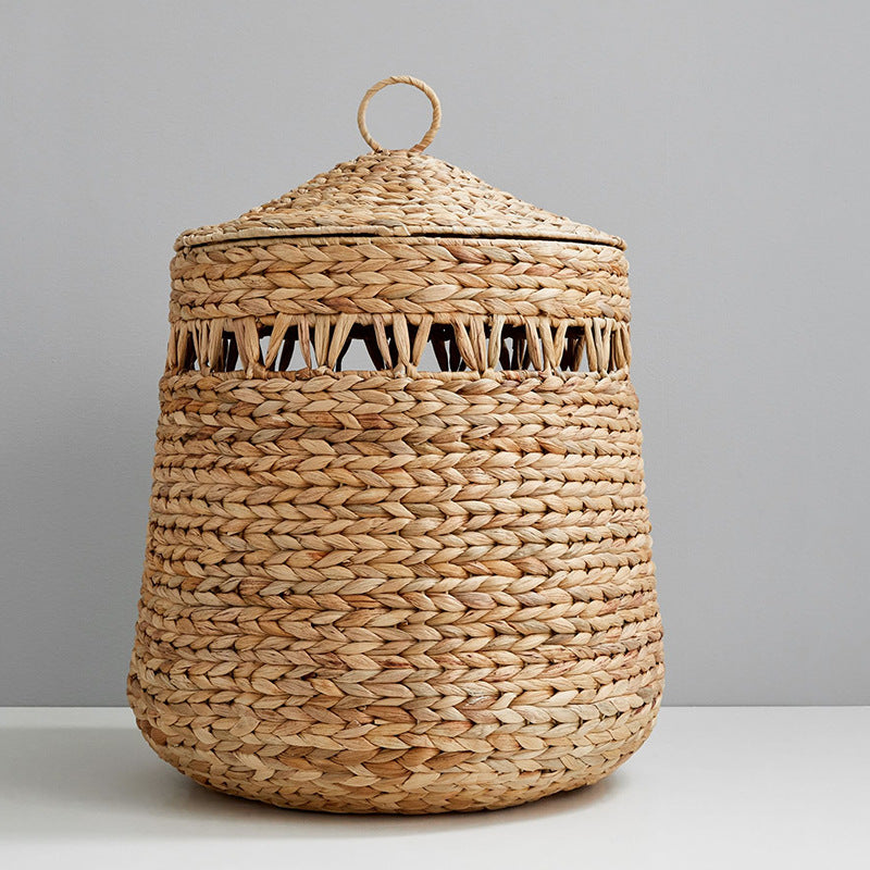 Handwoven storage basket with lid